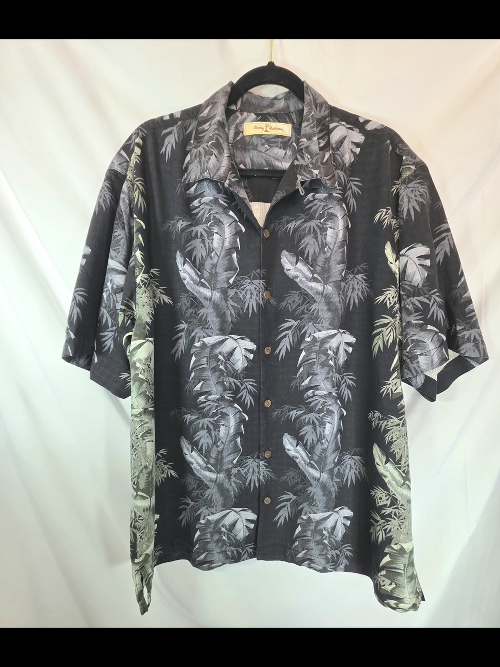 Tommy Bahama Black Tropical Hawaiian Beach Floral Silk Short Sleeve Shirt Size L